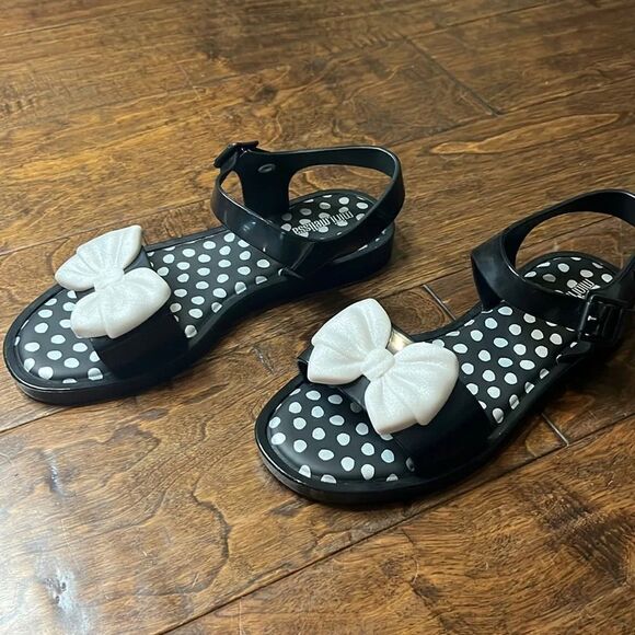 MINI MELISSA MINI MAR SANDAL PRINCESS BLACK & WHITE, size 4 - Picture 3 of 8